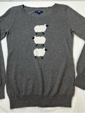 Old Navy Gray Crewneck Sweater with White Sheep Motif
